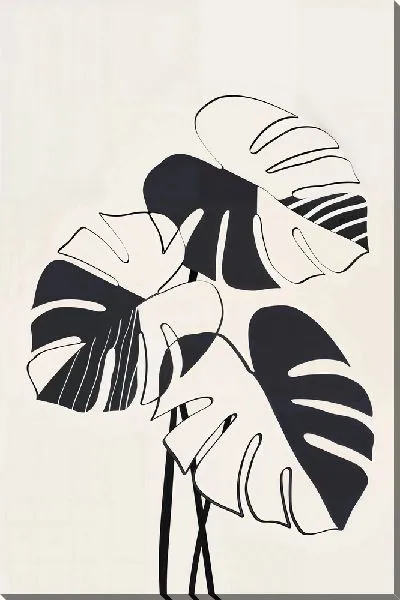 Картина маслом 3 листа монстеры