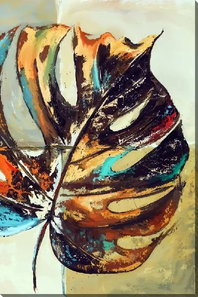 Картина маслом Винтажная композиция с монстерой №5