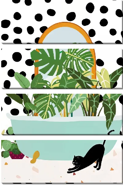 Модульная картина Монстера в ванной