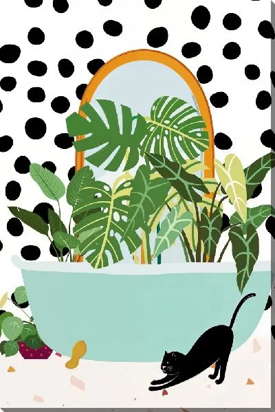 Картина маслом Монстера в ванной