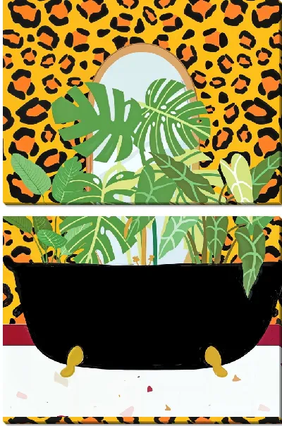 Модульная картина Монстера в черной ванне