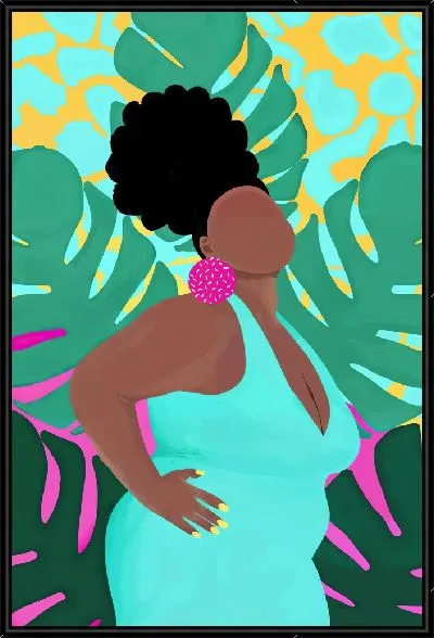 Картина Африканка на фоне монстеры