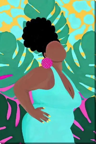 Постер Африканка на фоне монстеры