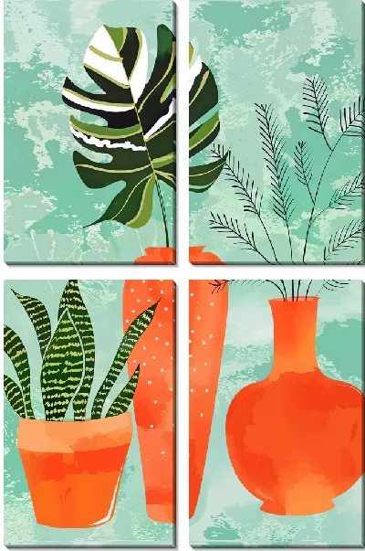 Модульная картина Кашпо с растениями и монстерой