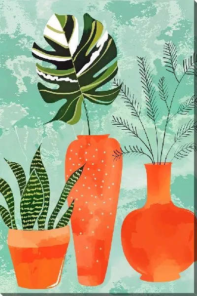 Картина маслом Кашпо с растениями и монстерой