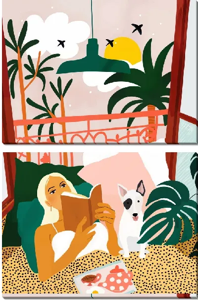 Модульная картина Девушка читает книгу