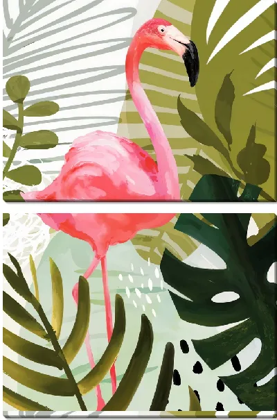 Модульная картина Монстера и фламинго