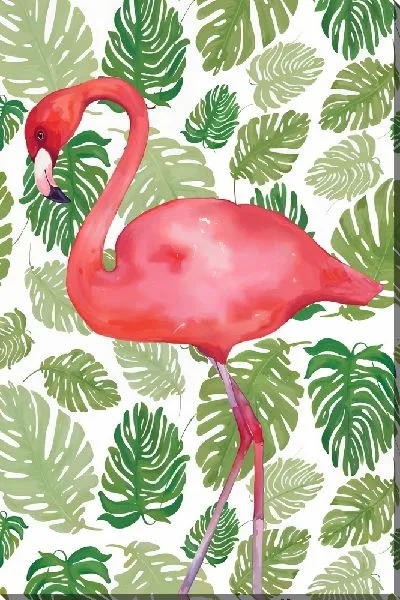 Картина маслом Фламинго на фоне монстеры