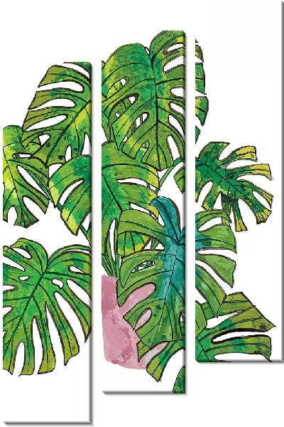 Модульная картина Монстера в розовом кашпо №4