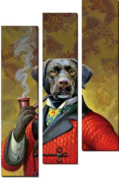 Модульная картина Пёс в красном костюме и с сигарой