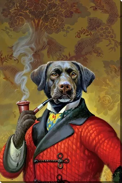 Картина маслом Пёс в красном костюме и с сигарой