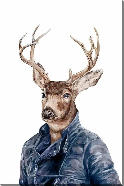 Картина маслом Олень в синей куртке