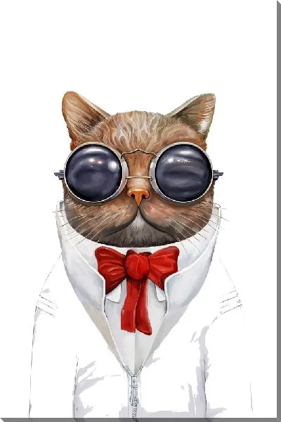 Картина маслом Модный кот в очках и с красной бабочкой