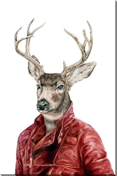 Постер Олень в красной куртке