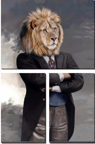 Модульная картина Лев к классическом костюме