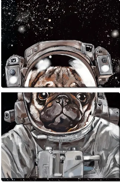 Модульная картина Мопс-космонавт