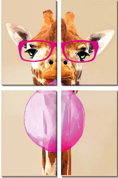 Модульная картина Жираф в очках с жвачкой