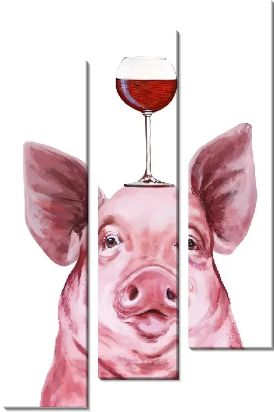 Модульная картина Поросенок с вином