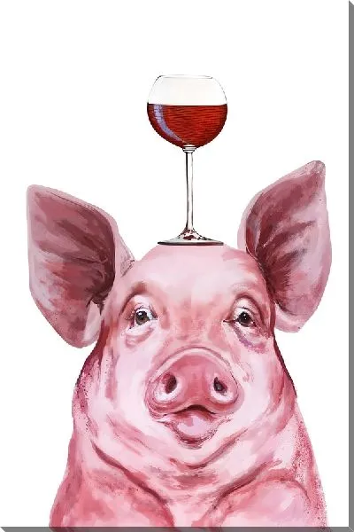 Картина маслом Поросенок с вином