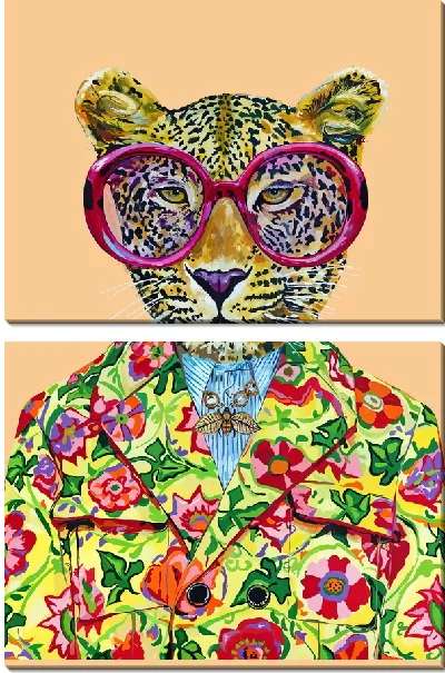 Модульная картина Леопард в цветастом пиджаке