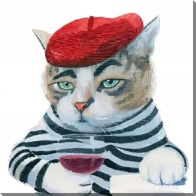 Картина маслом Французский кот с вином