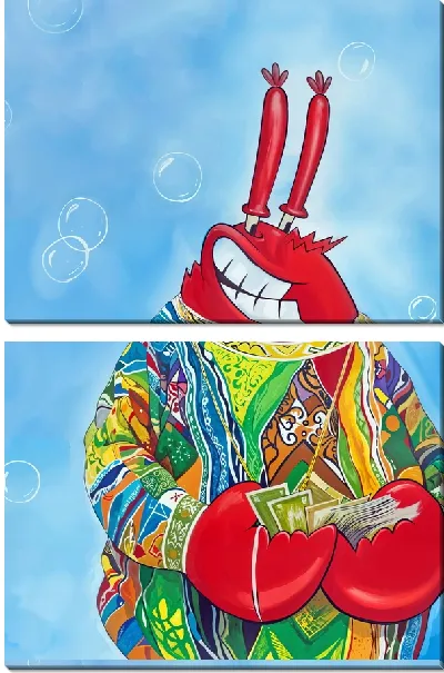 Модульная картина Краб в пижаме с деньгами