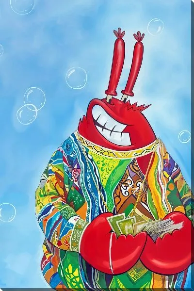 Картина маслом Краб в пижаме с деньгами