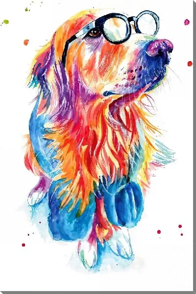 Картина маслом Собака в очках в стиле арт