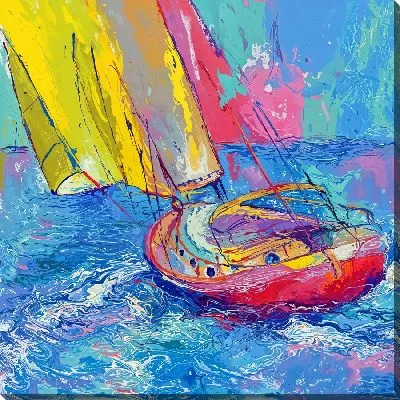 Картина маслом Яркий морской пейзаж с парусником