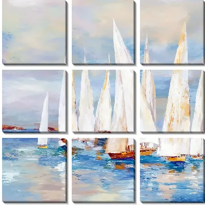 Модульная картина Белые парусники на море