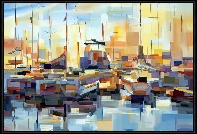 Причал с парусниками в стиле кубизм