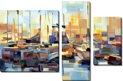 Причал с парусниками в стиле кубизм