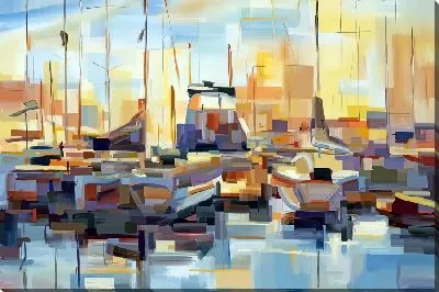Причал с парусниками в стиле кубизм