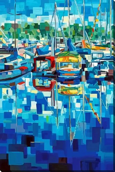 Картина маслом Причал с парусниками летом
