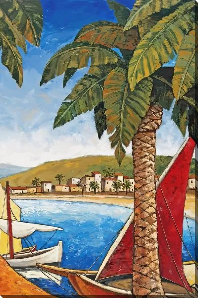 Картина маслом Причал с парусниками и пальмами