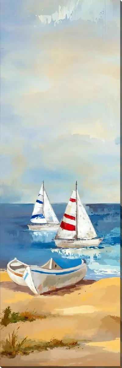 Картина маслом Две лодки и парусники