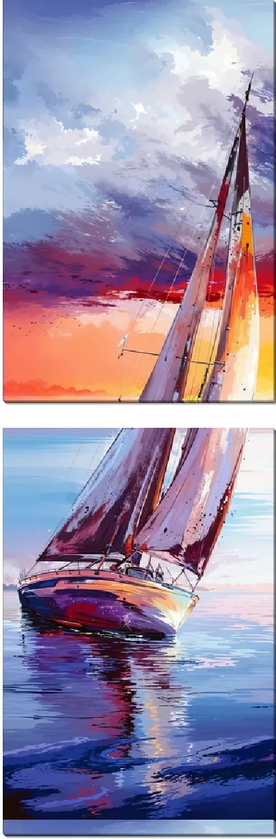 Модульная картина Парусник из регаты на фоне заката