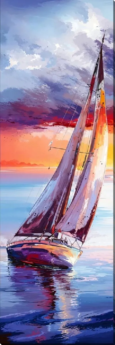 Картина маслом Парусник из регаты на фоне заката