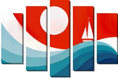 Модульная картина Парусник на волнах в стиле минимализм