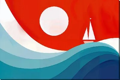 Картина маслом Парусник на волнах в стиле минимализм