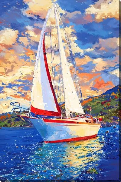 Картина маслом Парусник в море №53