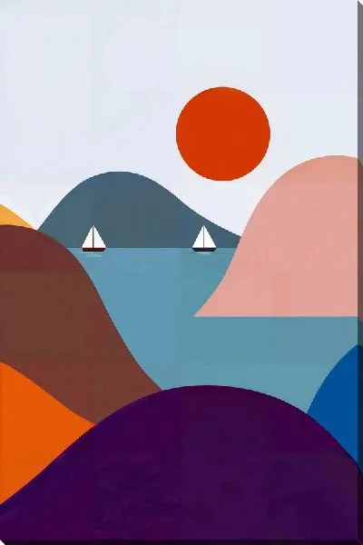 Картина маслом 2 парусника между гор