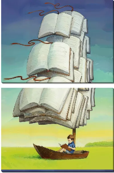 Модульная картина Парусник из книг