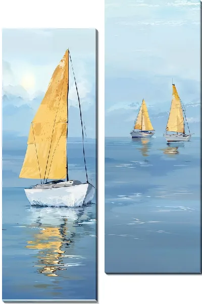 Модульная картина Парусники с золотыми парусами