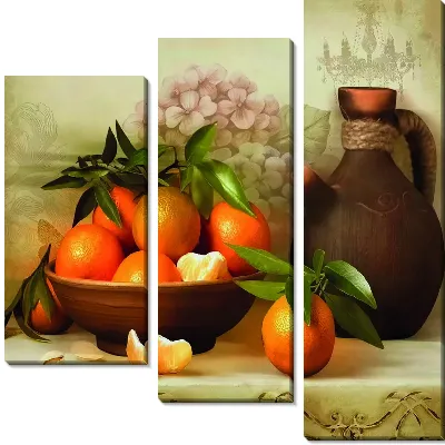 Модульная картина Натюрморт с апельсинами в тарелке