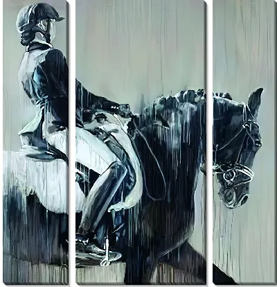 Модульная картина Жокей на черной лошади