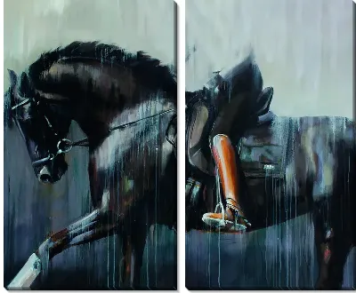 Модульная картина Силуэт жокея на лошади