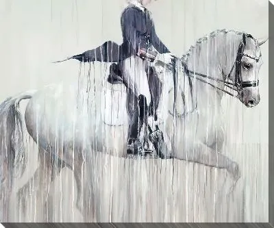 Картина маслом Верховая езда на белой лошади
