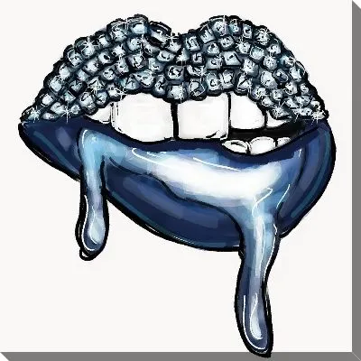 Картина маслом Синие губы с драгоценностями