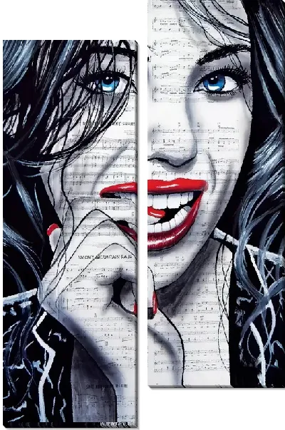 Модульная картина Девушка с нотами и красными губами